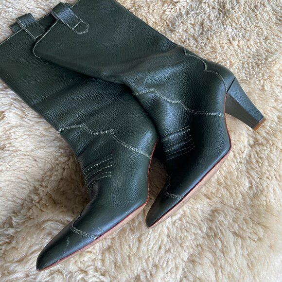 Green Leather Boots by Gestuz, Western Cowboy Heeled Size 39 - Picture 12 of 13